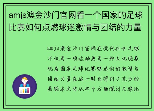 amjs澳金沙门官网看一个国家的足球比赛如何点燃球迷激情与团结的力量